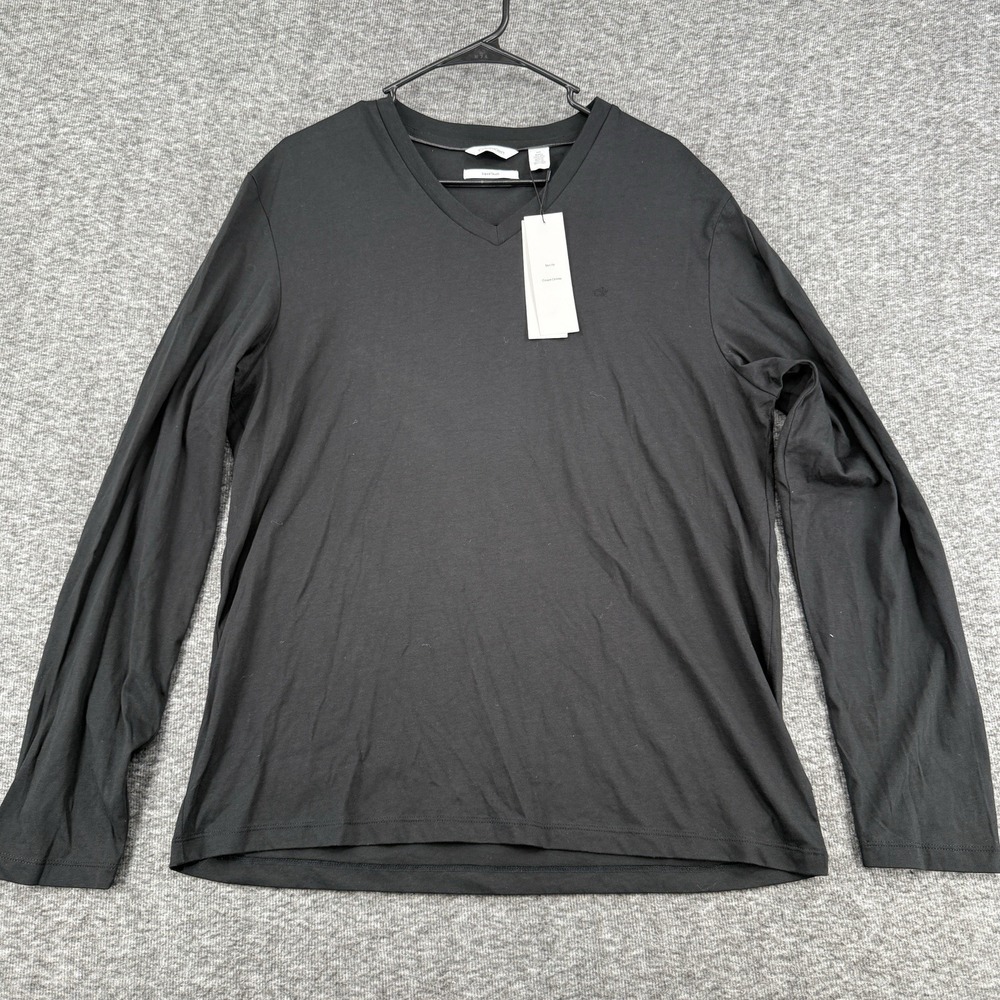 Calvin Klein Liquid Touch Long Sleeve V Neck Shirt Mens Large Black New Slim